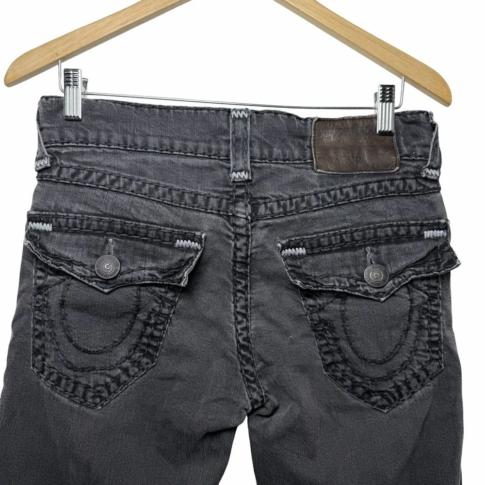 True Religion Geno W Flap Super T Jeans Mens 30x32 Black Straight Leg Distressed